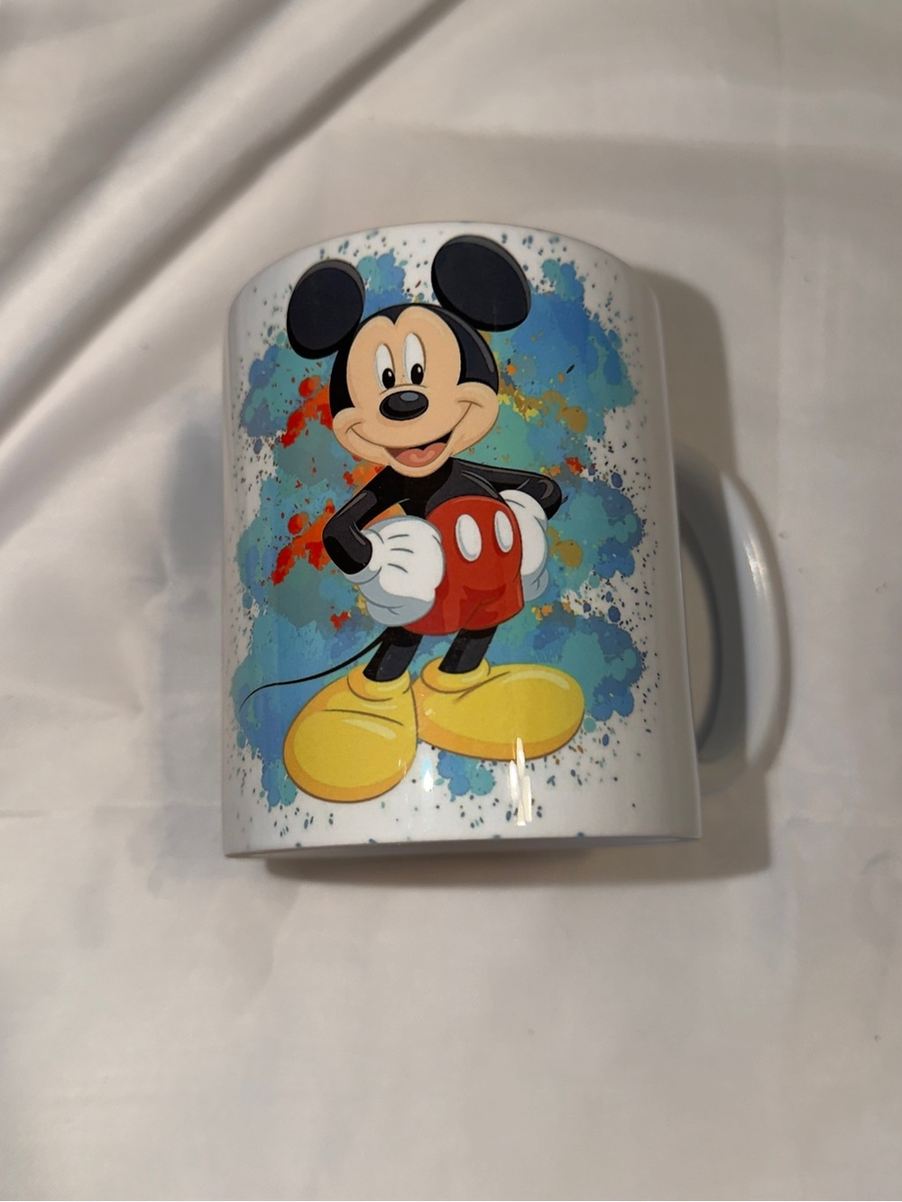 Mickey Mouse Ceramic Coffee Mug — White with Red, Yellow and Blue Artwork